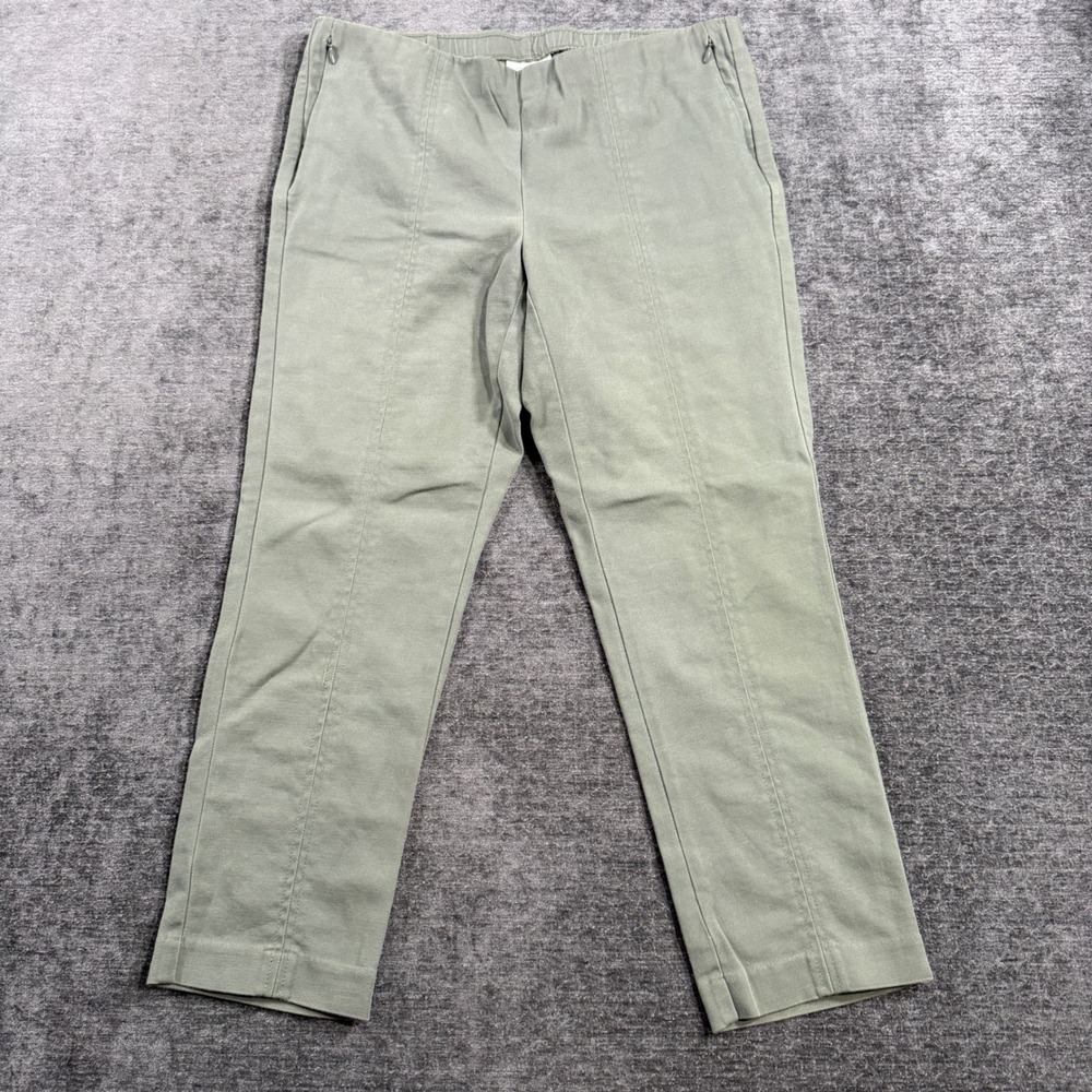 J.Jill Essential Cotton-Stretch Pants Sage Green Side Zip Petite 10P Seam Front